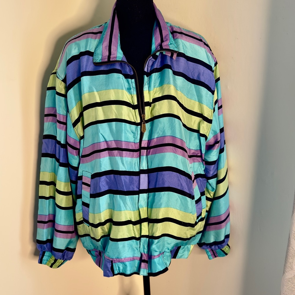 Vintage Neon Color Striped Windbreaker Jacket